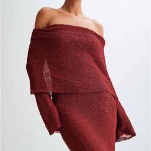 Meshki Burgundy Off-Shoulder Maxi Dress